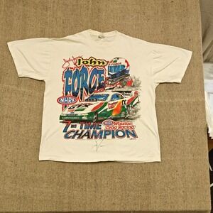 Vintage John force NASCAR shirt mens XL white 1990s racing SIGNED